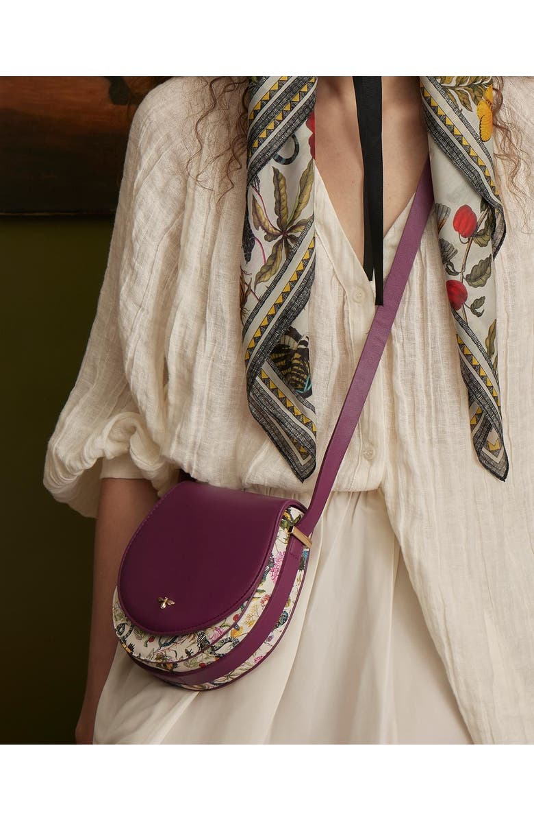 Fable England Floral Engravings Plum Saddle Bag, Alternate, color, Purple