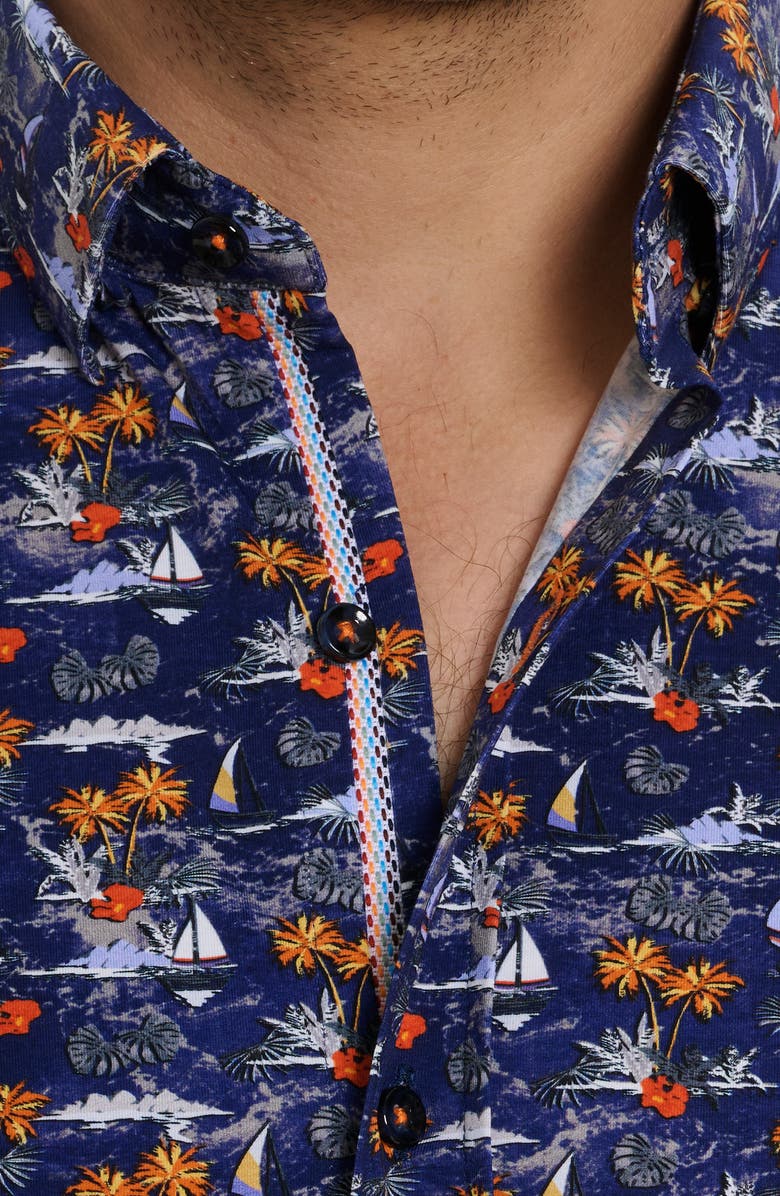 Robert Graham Lyndon Short Sleeve Knit Button-Up Shirt, Alternate, color, Blue Multi