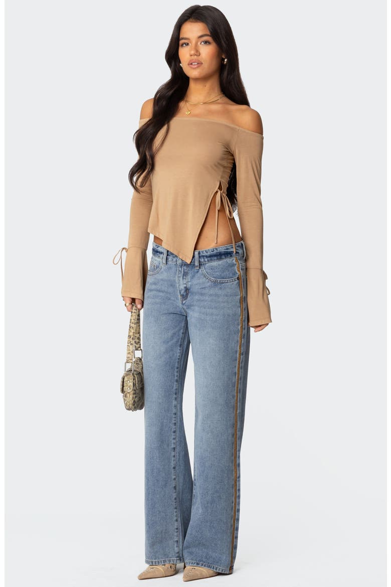 Jeni Asymmetric Side Tie Top, Alternate, color, BROWN