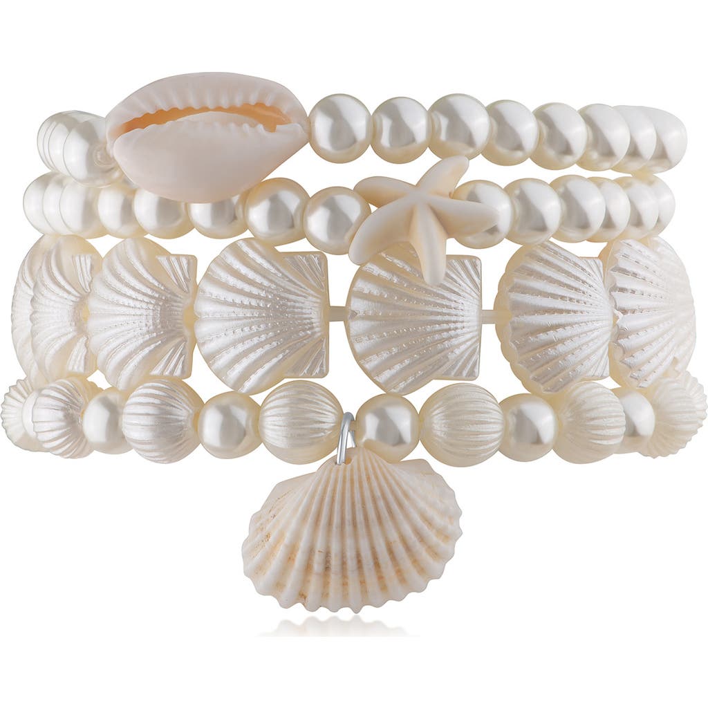 Jardin Set Of 4 Faux Pearl & Shell Beaded Stretch Bracelets In Multi