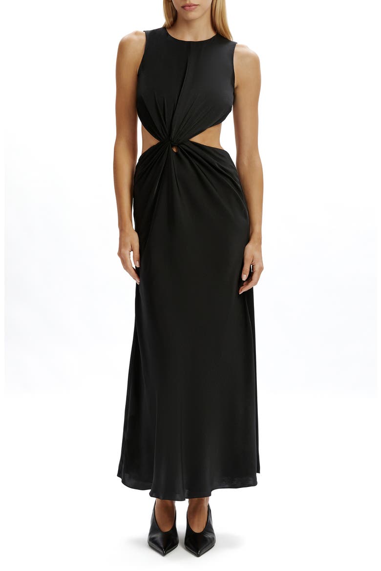 Esfira Twist Front Cutout Maxi Dress, Main, color, BLACK