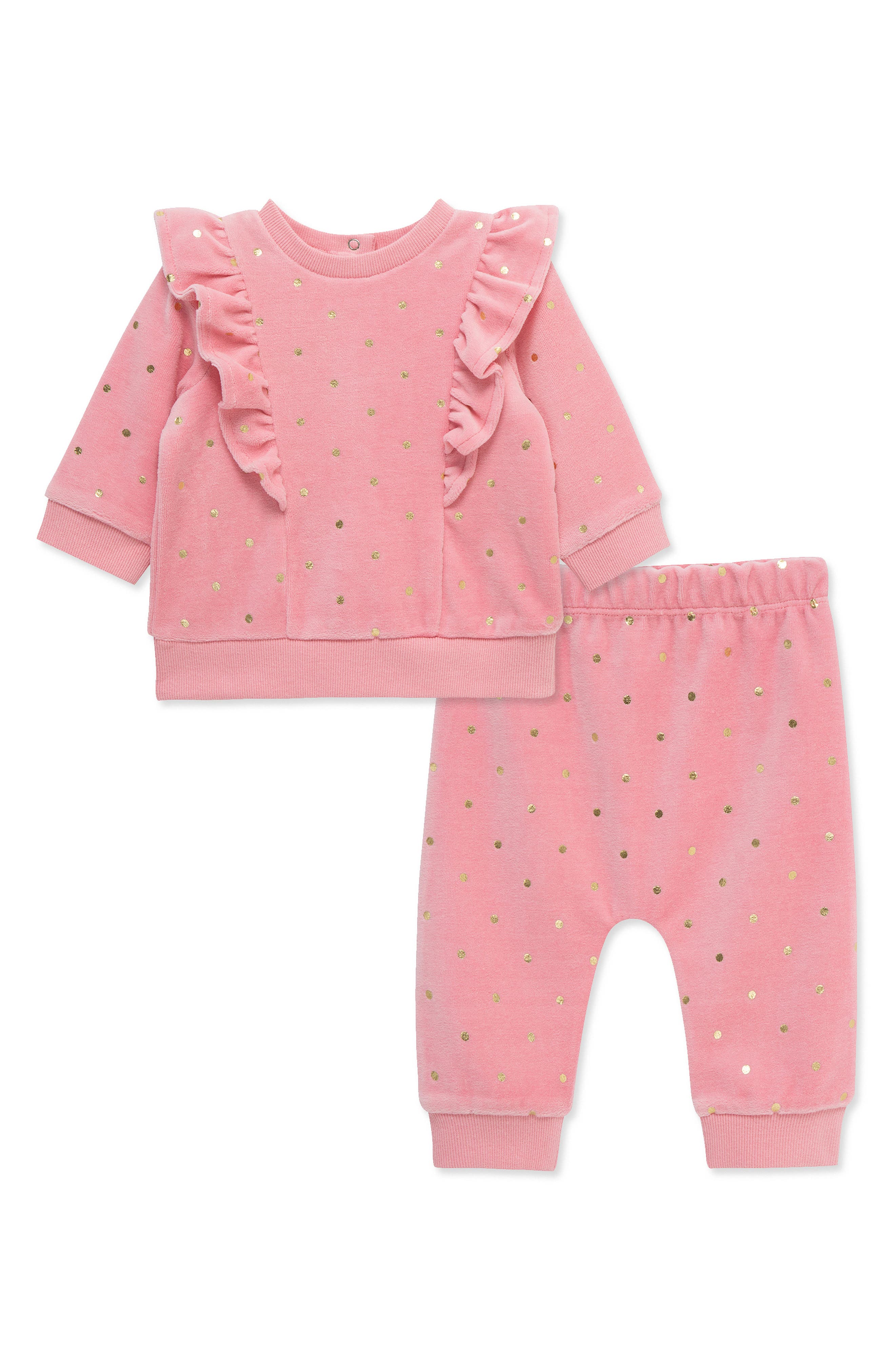 Little Me Velour Ruffle Trim Sweatshirt & Joggers Set