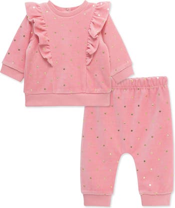 Velour Ruffle Trim Sweatshirt & Joggers Set