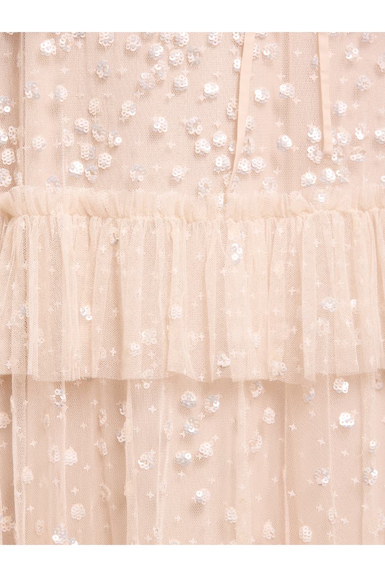 Leila Dot Tiered Cape Ankle Gown, Alternate, color, Cream