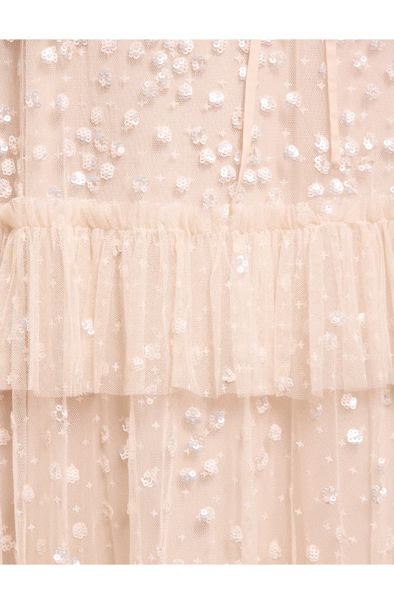 Needle & Thread Leila Dot Tiered Cape Ankle Gown, Alternate, color, Cream