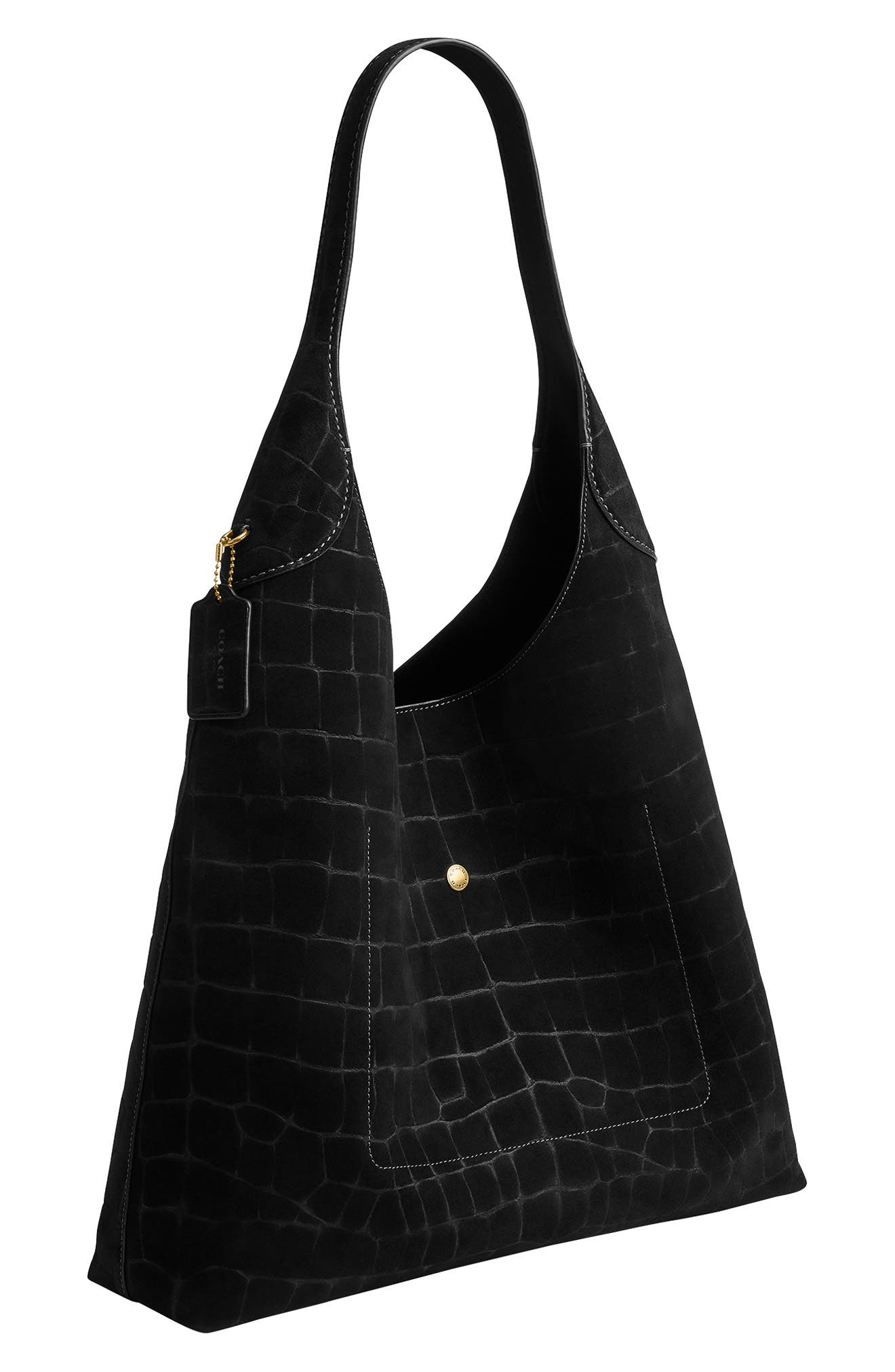 COACH Brooklyn 39 Croc Embossed Suede Shoulder Bag, Alternate, color, 