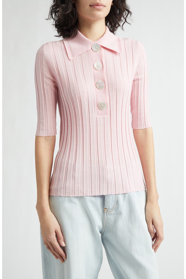 Sugarman Rib Wool Merino Polo, Alternate, color, ROSE