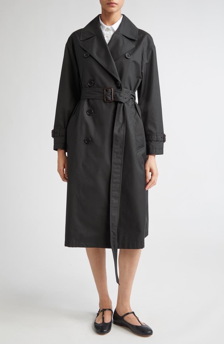 Max Mara Fiorito Water Repellent Twill Trench Coat, Main, color, Black