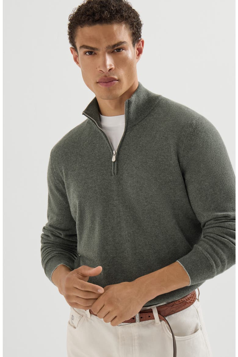 Cashmere sweater with half zip, Alternate, color, Grey