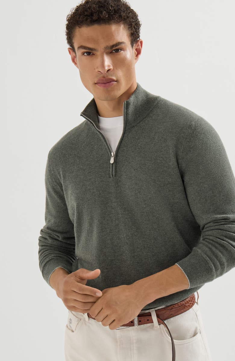 Brunello Cucinelli Cashmere sweater with half zip, Alternate, color, Grey