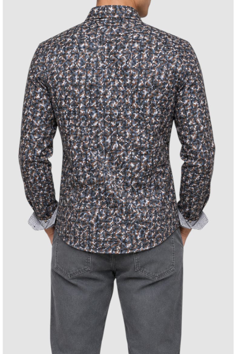 Pixel Fade Print Button Up Shirt, Alternate, color, BROWN