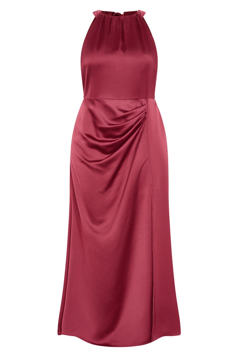 Celina Halter Neck Satin Maxi Dress, Alternate, color, BEET RED