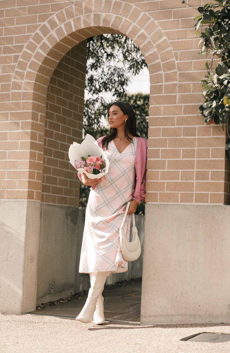 Petal & Pup Jess Check Tie Back Midi Dress, Alternate, color, Pink Check