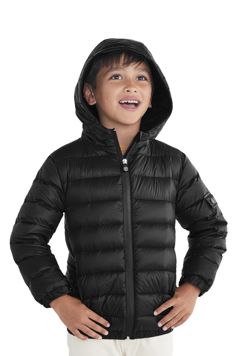 Papo 2-in-1 Stuffed Animal & Hooded Down Jacket, Alternate, color, BLACK MARL MIX