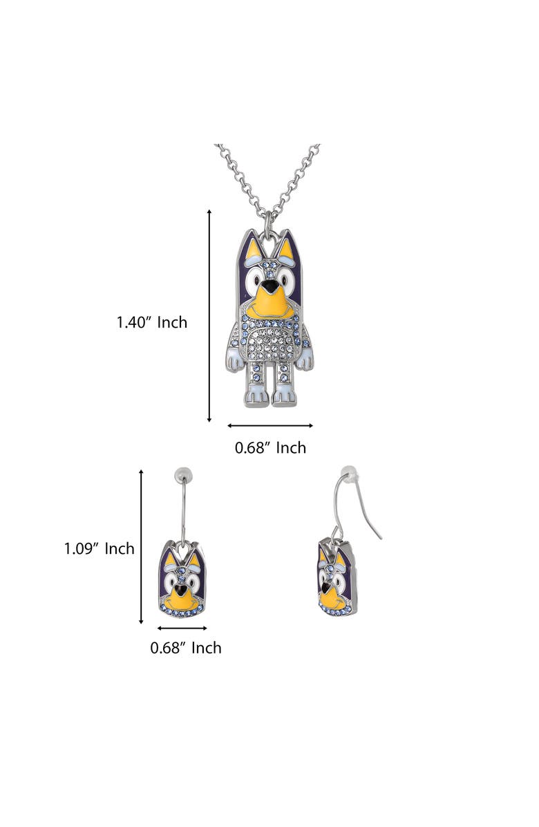 BLUEY Pendant Necklace and Fish Hook Earrings Set Official License, Fashion Bluey Jewelry with Clear Crystals, Alternate, color, Blue