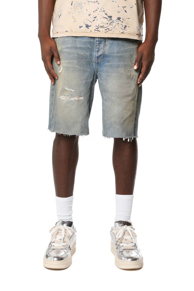 High Summer Ripped Cutoff Denim Shorts, Main, color, MID INDIGO