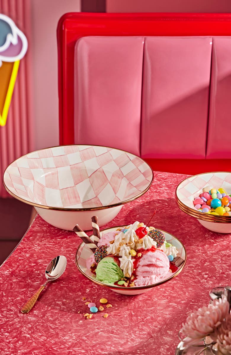 MACKENZIE CHILDS Rosy Check Enameled Steel Serving Bowl, Alternate, color, Pink/ White