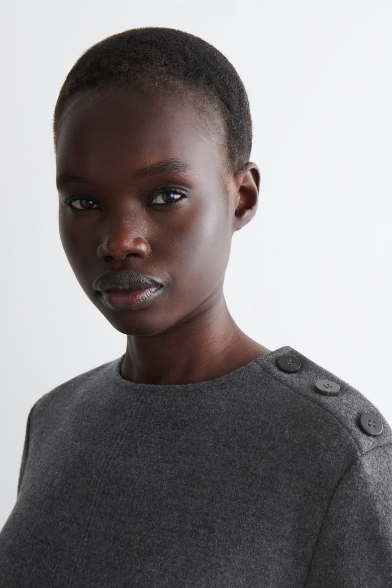 Button-Detail Boiled-Wool Sweatshirt, Alternate, color, DARK-GRAY MÉLANGE