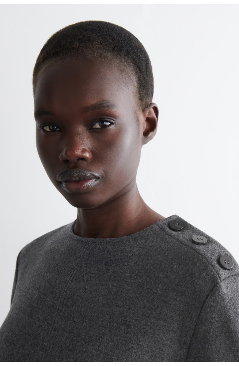 COS Button-Detail Boiled-Wool Sweatshirt, Alternate, color, Dark-Gray Mélange