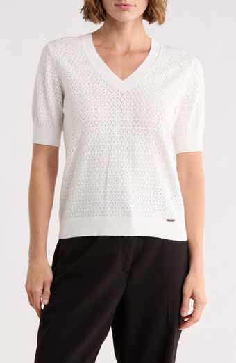T Tahari V-Neck Mitered Pointelle Sweater