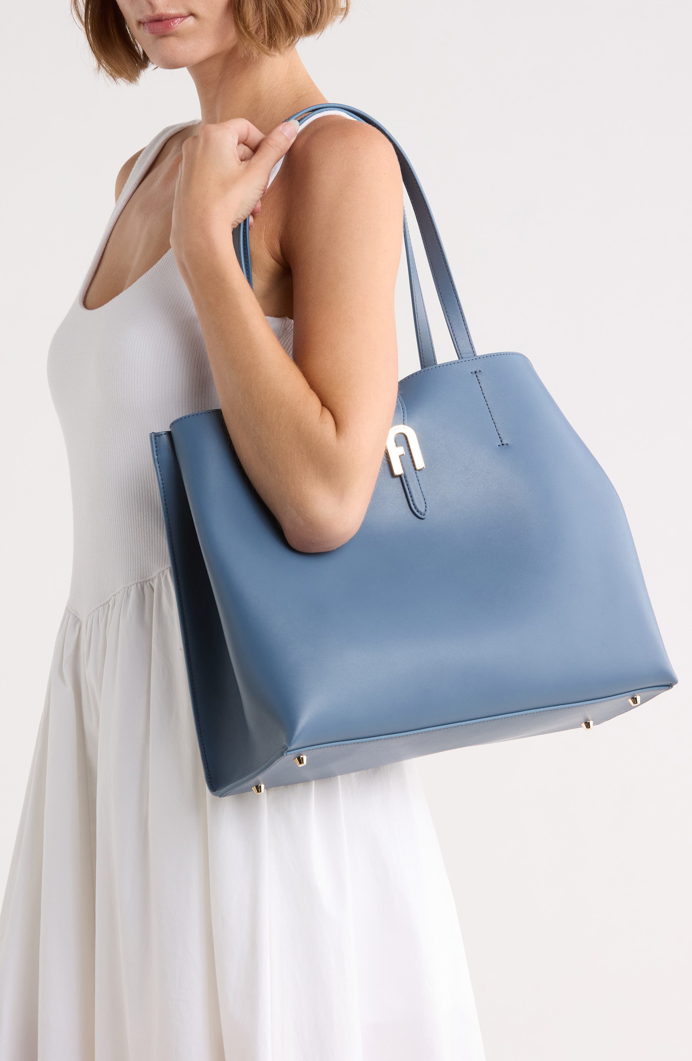 Mia Sofia Large Leather Tote, Alternate, color, DENIM