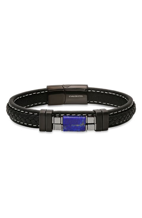 Black Agate or Lapis Lazuli Leather Bracelet
