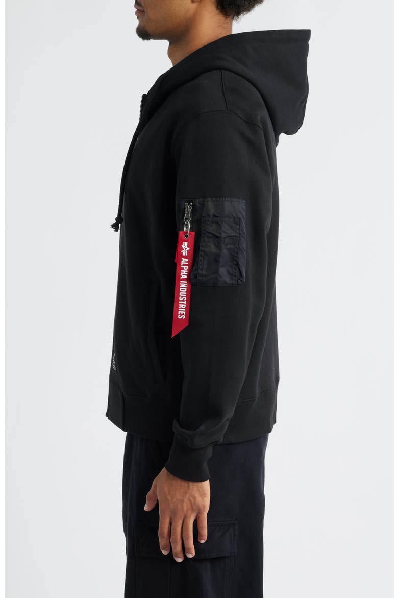 Utility Pocket Cotton Fleece Zip Hoodie, Alternate, color, BLACK