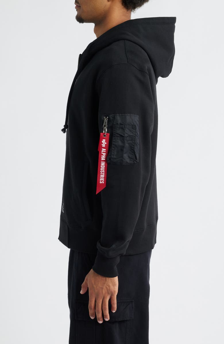 Alpha Industries Utility Pocket Cotton Fleece Zip Hoodie, Alternate, color, Black