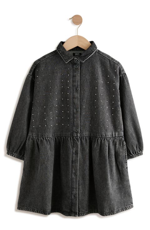 Kids' Diamante Long Sleeve Cotton Denim Shirtdress (Big Kid)