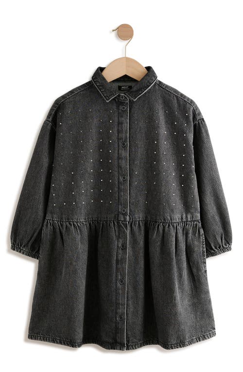 Next Kids' Diamante Long Sleeve Cotton Denim Shirtdress In Gray