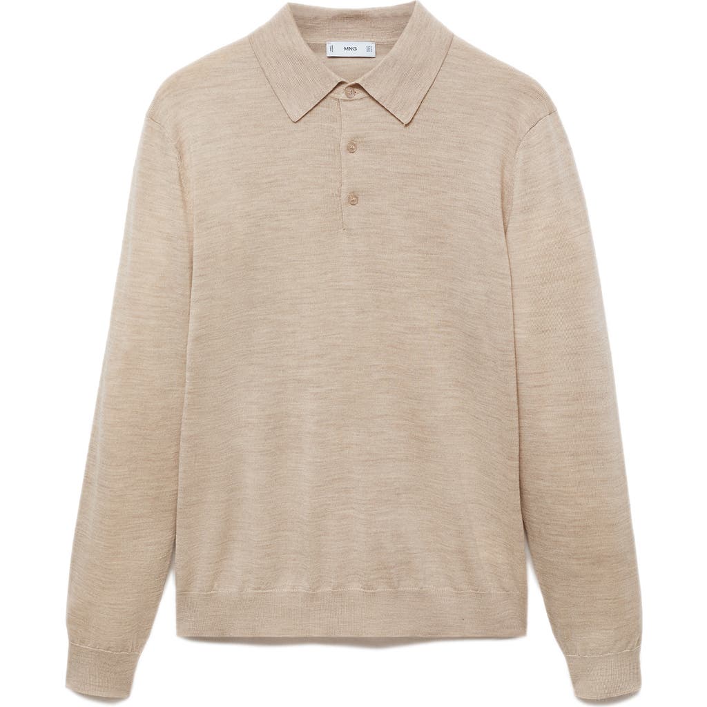 Mango Long Sleeve Wool Polo Sweater In Neutral