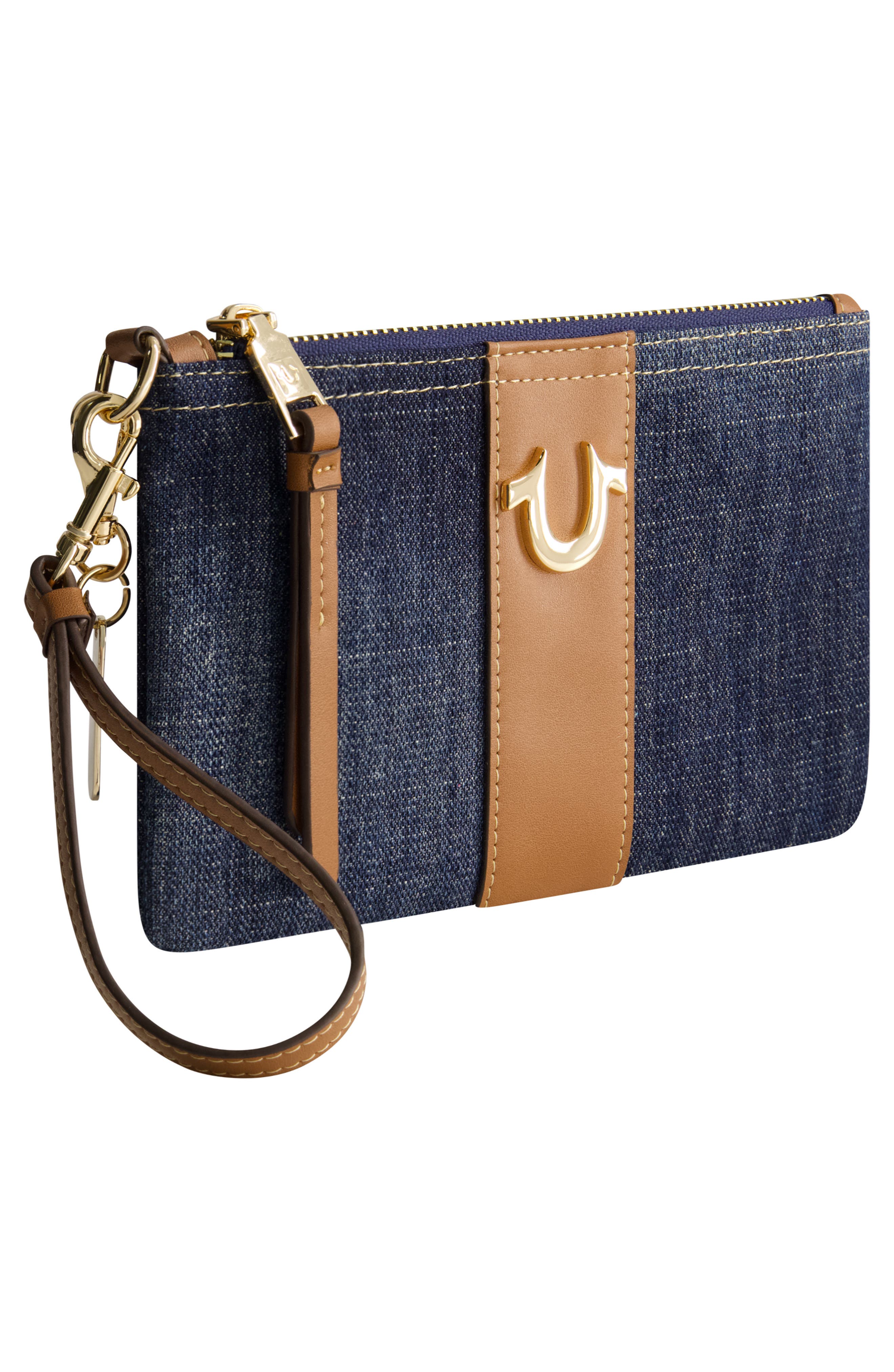Horseshoe Denim Wristlet Pouch, Alternate, color, DARK DENIM