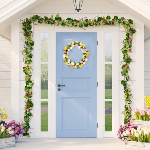 Northlight Easter Eggs And Flower Buds Artificial Wreath In Pink