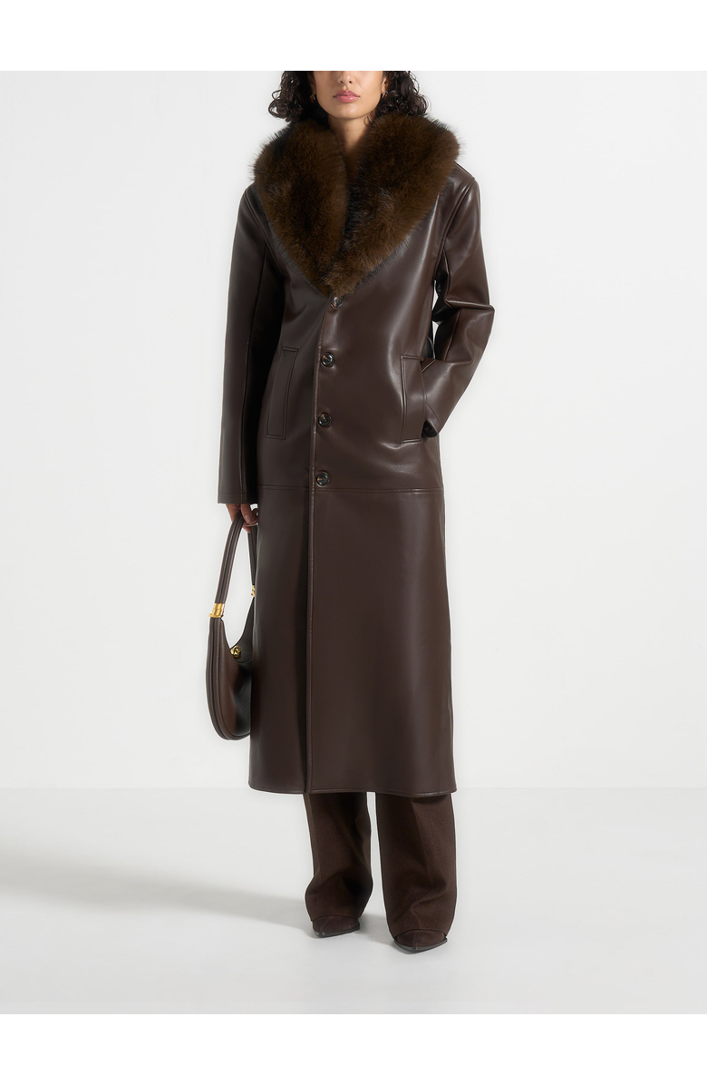Manière De Voir Cenya Fur Collar Belted Leather Coat, Main, color, Brown