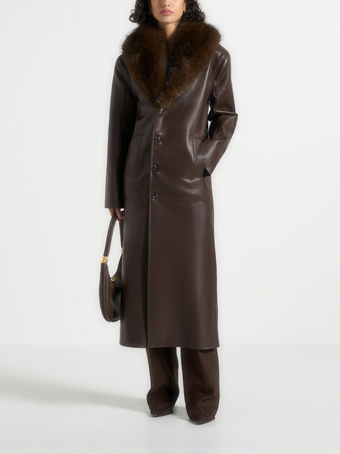 Cenya Fur Collar Belted Leather Coat