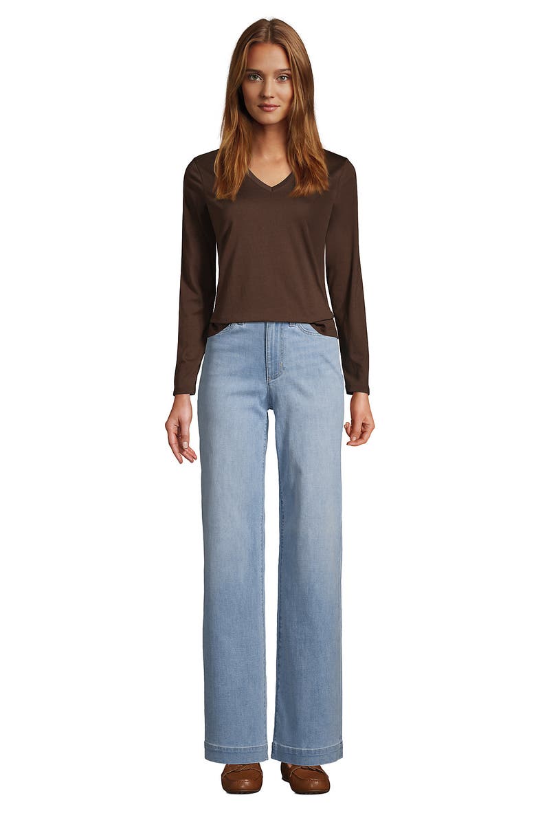Lands' End Relaxed Supima Cotton Long Sleeve V-Neck T-Shirt, Alternate, color, Rich Coffee