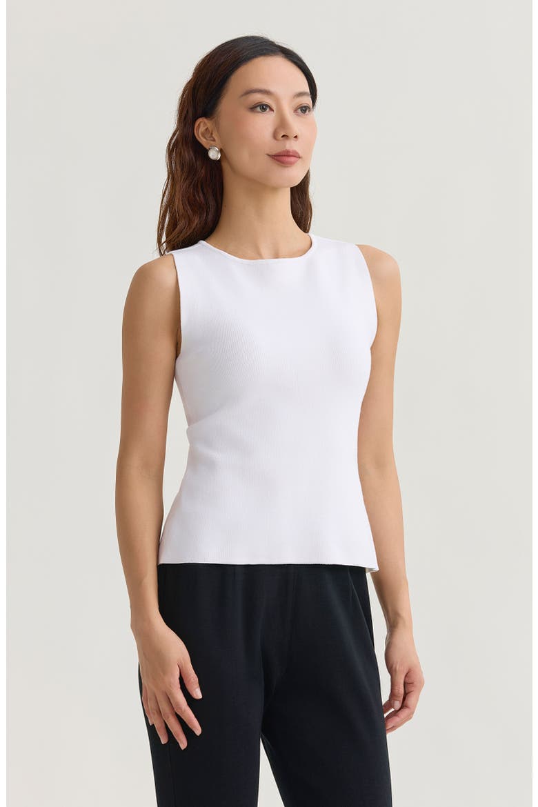 Boat Neck Soft Knit Ribbed Tank, Alternate, color, White