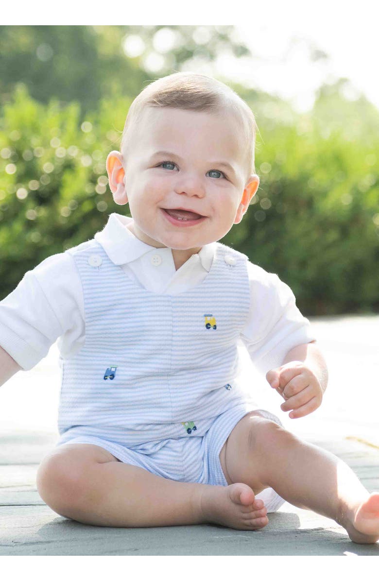 Florence Eiseman Stripe Birdseye Pique Shortall With Embroidered Trains, Alternate, color, Light Blue / White