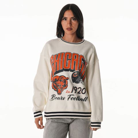 Women's The Wild Collective Cream Chicago Bears Oversized Vintage French Terry Sweatshirt