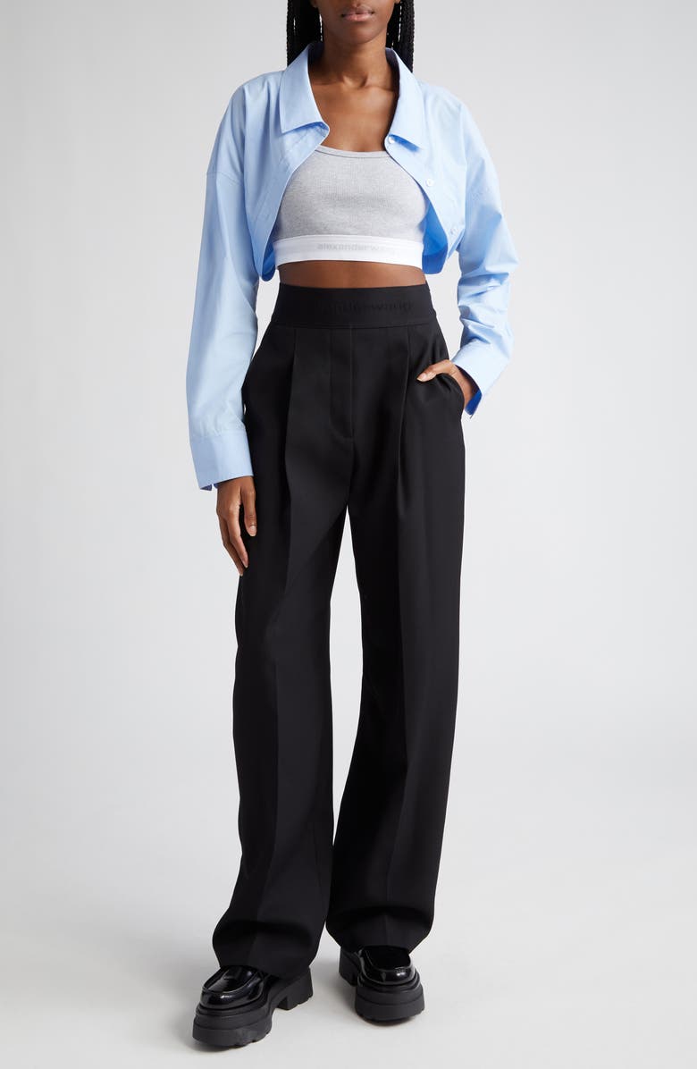Alexander Wang Pleated Logo High Waist Wool Pants, Alternate, color, 