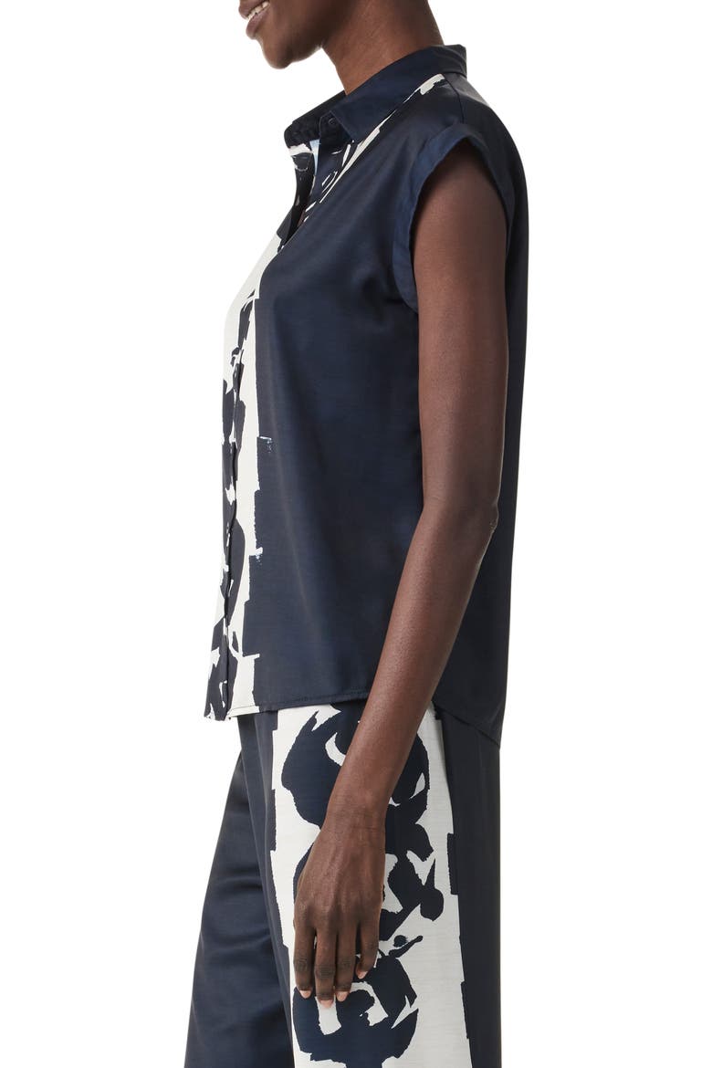 Rose Bloom Print Sleeveless Button-Up Shirt, Alternate, color, INDIGO MULTI