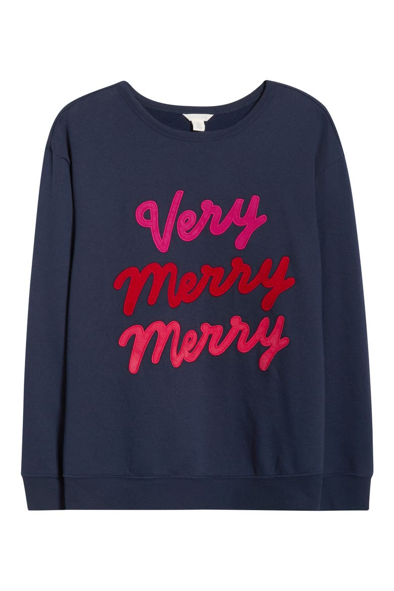 Very Merry Merry Sweatshirt, Alternate, color, NAVY STILL MERRY EMBER
