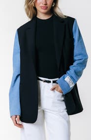 Colourful Rebel Mimmi Denim Contrast Sleeve Single Breasted Blazer