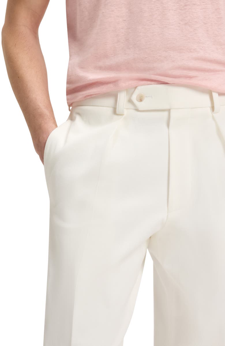 BOSS Pleated Cotton Stretch Twill Dress Pants, Alternate, color, White
