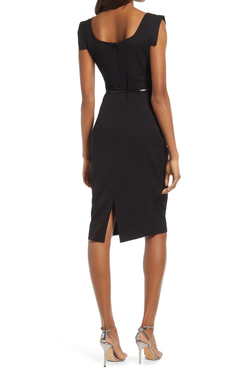 Black Halo Jackie Belted Stretch Gabardine Sheath Dress, Alternate, color, Black