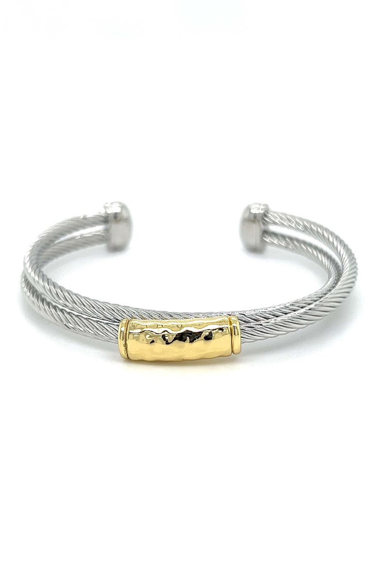 Hammered Bar Twisted Cable Bracelet, Main, color, TWO TONE