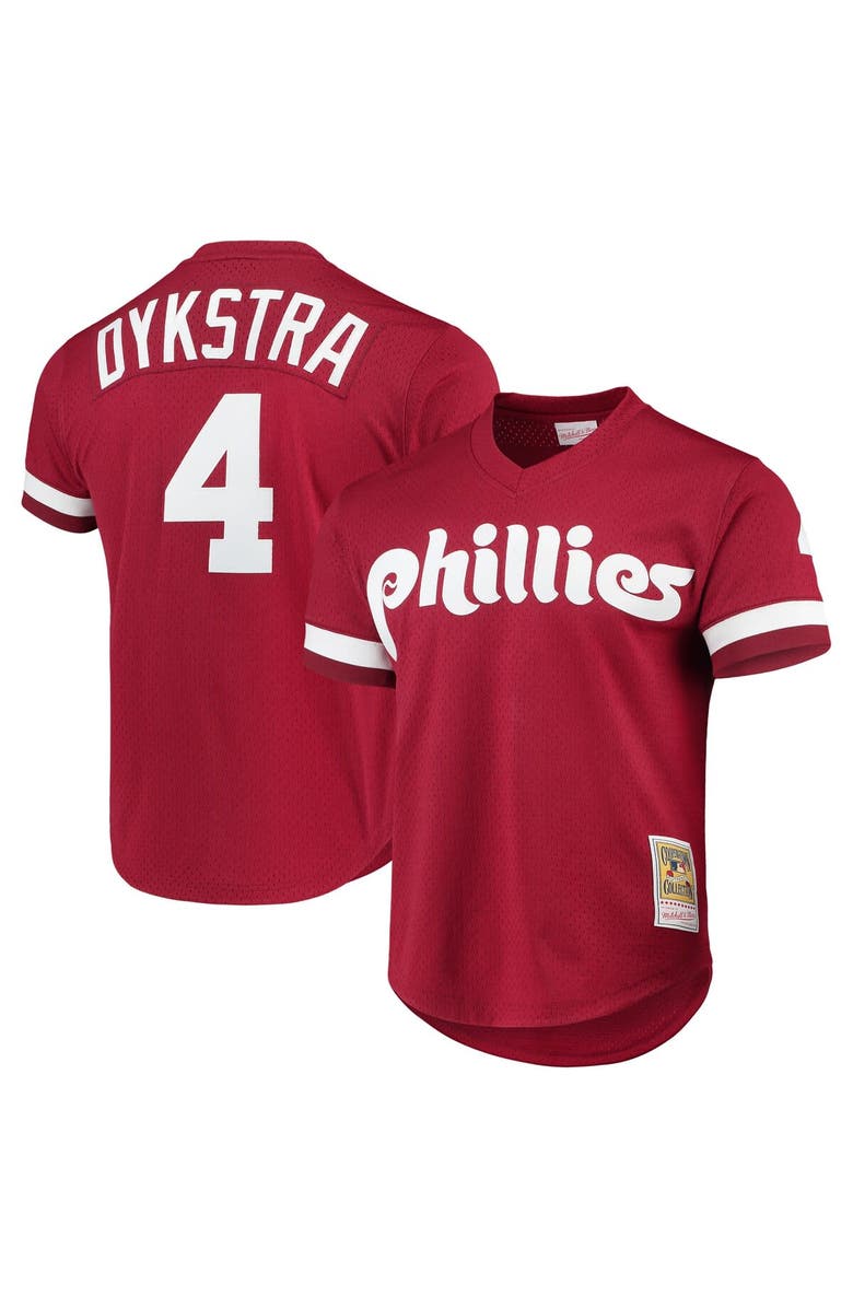 Mitchell & Ness Lenny Dykstra Philadelphia Phillies Cooperstown Collection Mesh Batting Practice Jersey - Scarlet, Main, color, 