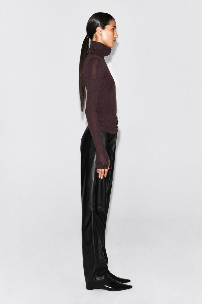 Merino Wool Buttoned Mock-Neck Top, Alternate, color, BURGUNDY