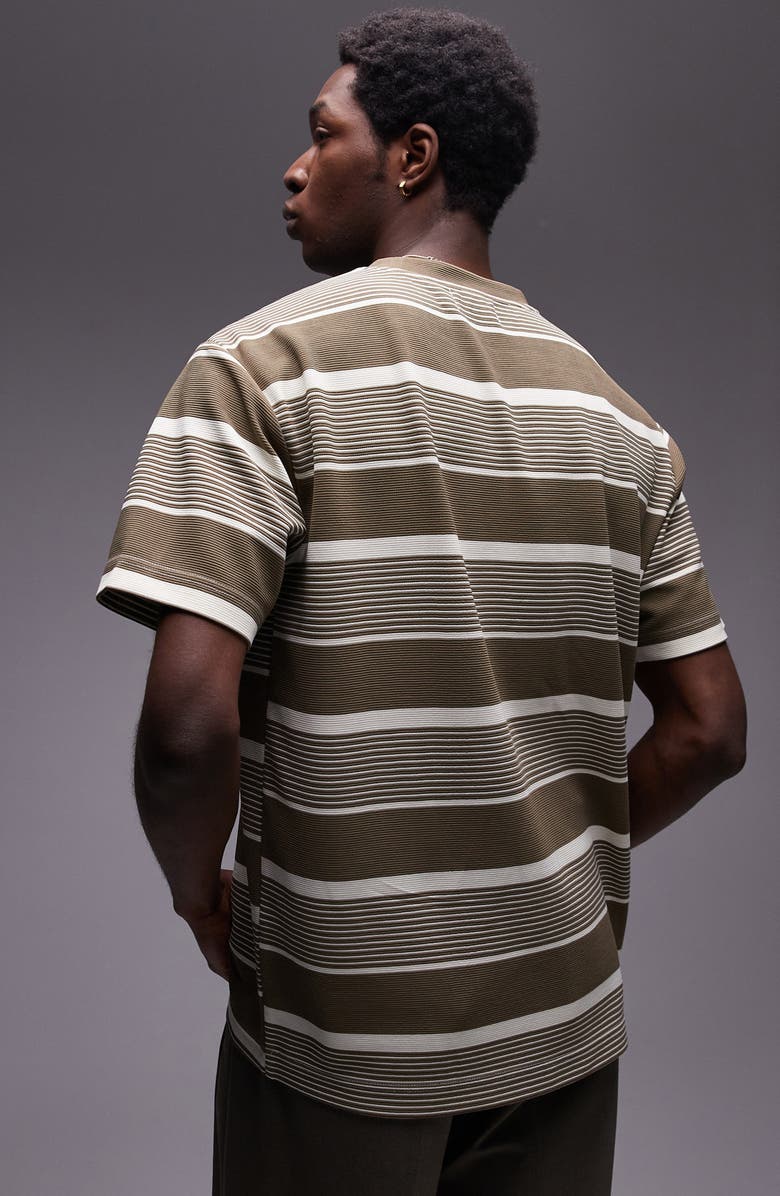 Topman Stripe Oversize Rib T-Shirt, Alternate, color, Khaki