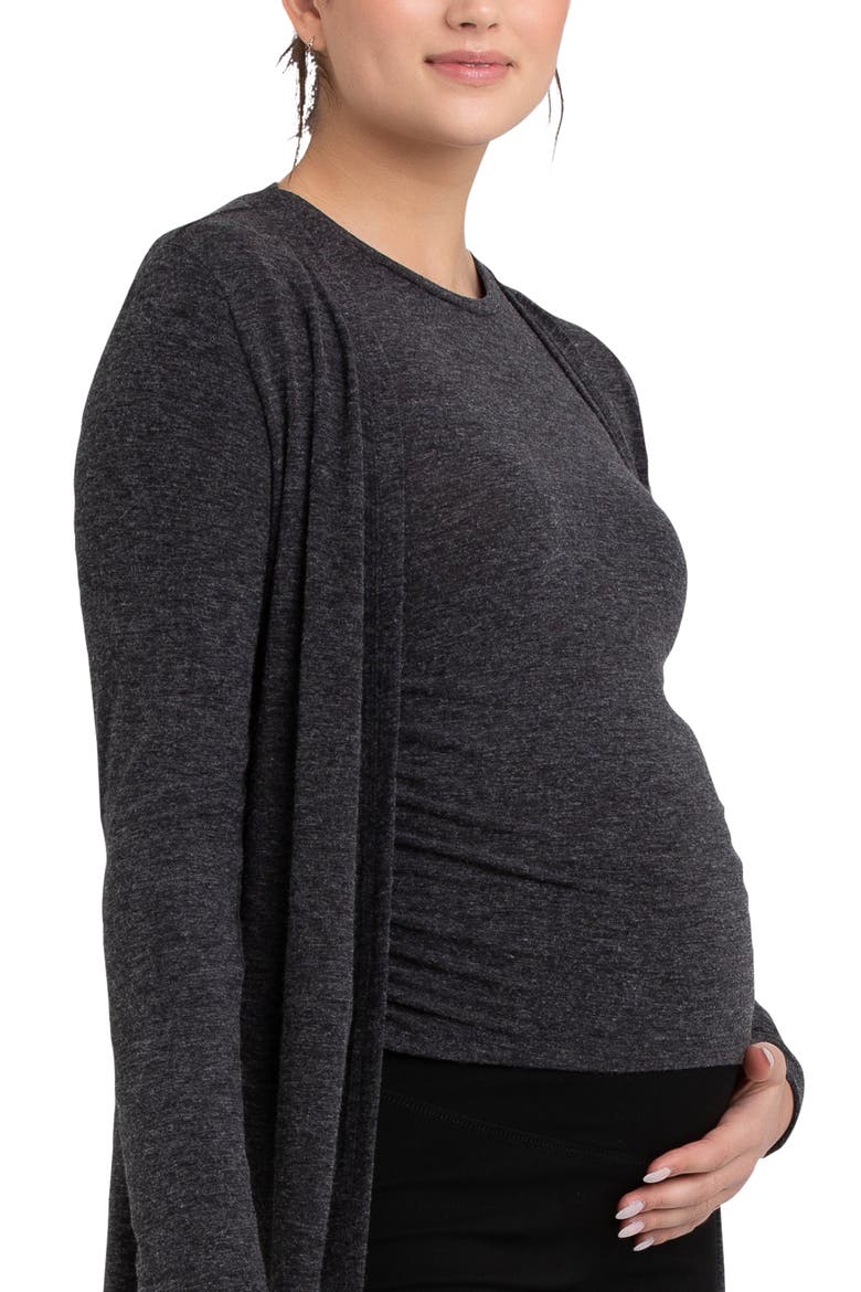 Nina Longline Maternity Cardigan, Alternate, color, DARK CHARCOAL